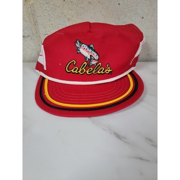 Vintage‎ CABELA’S Cap Hat Embroidered Salmon Trucker Fishing Fish Red - Picture 7 of 9
